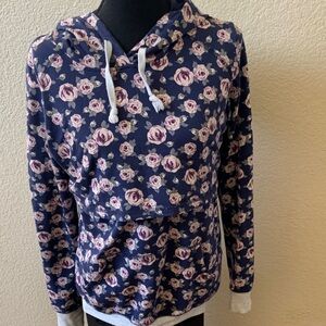 Latched Mama Navy Hoodie with Floral Accents